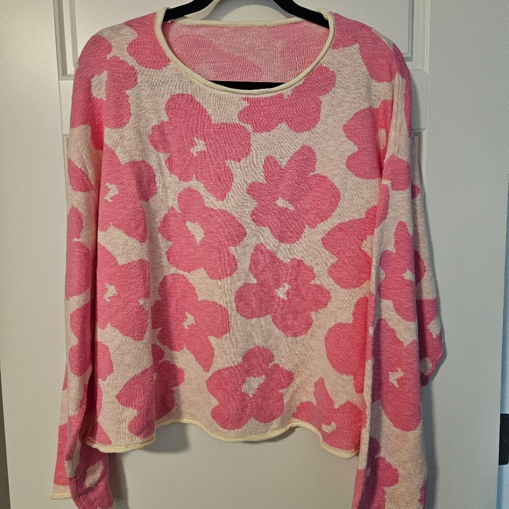 Petals & Pals Lightweight Flower Sweater Pink and White